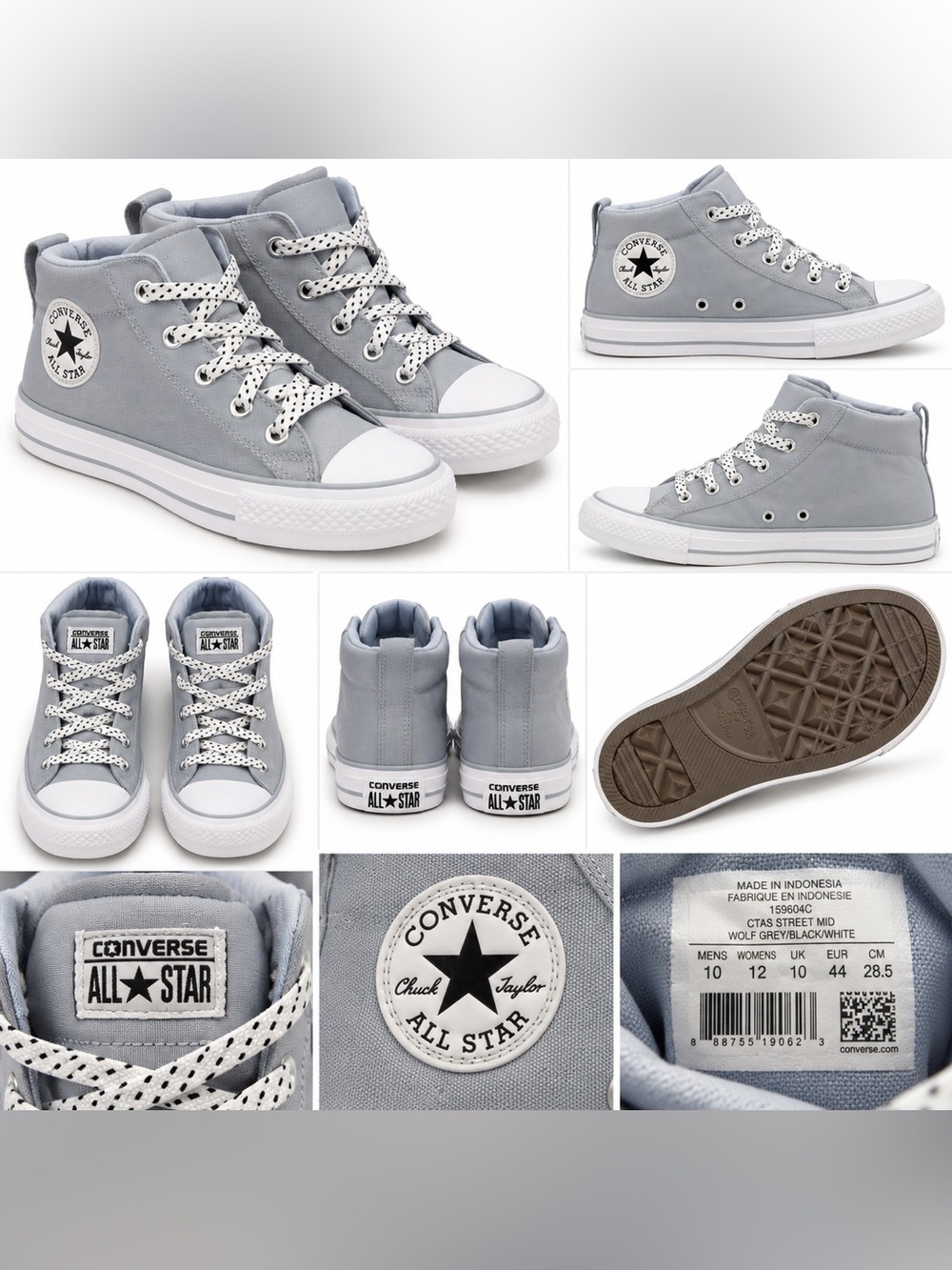 Converse Kids High Top Sneakers in Wolf Grey and White